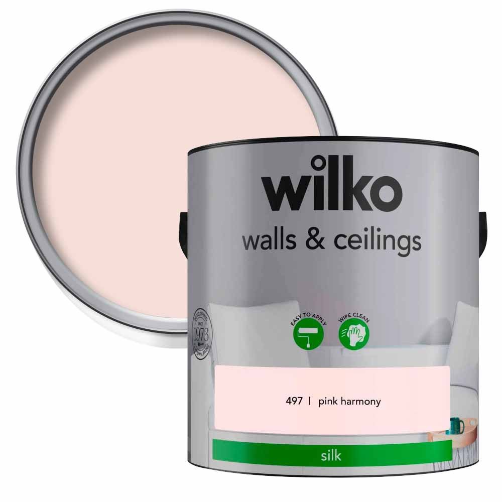 Wilko Walls & Ceilings Pink Harmony Silk Emulsion Paint 2.5L Image 1