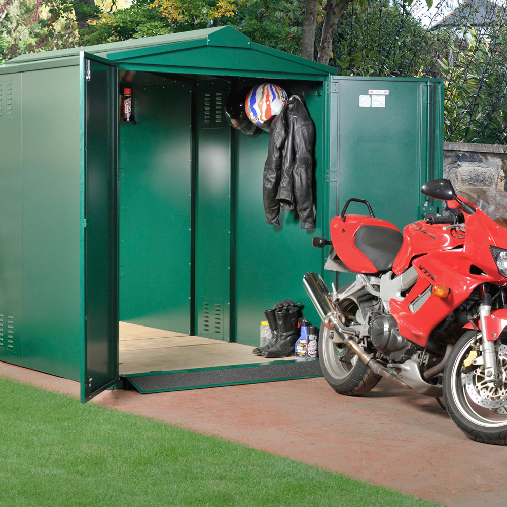 Asgard Centurion 5x 9ft Double Door Green High Security Apex Motorcycle Garage Image 2
