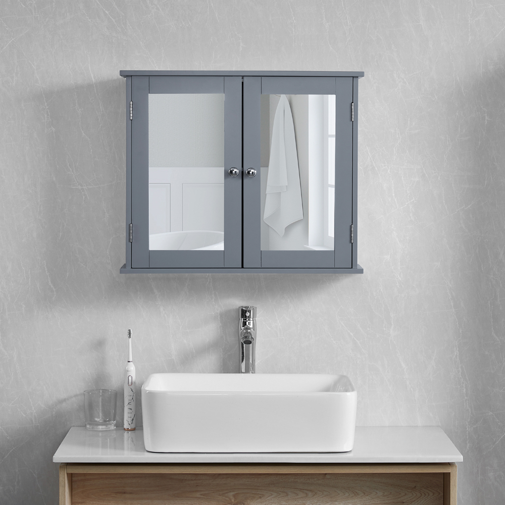 BATH VIDA Priano 2 Mirrored Door Grey Wall Mounted Bathroom Cabinet Image 4
