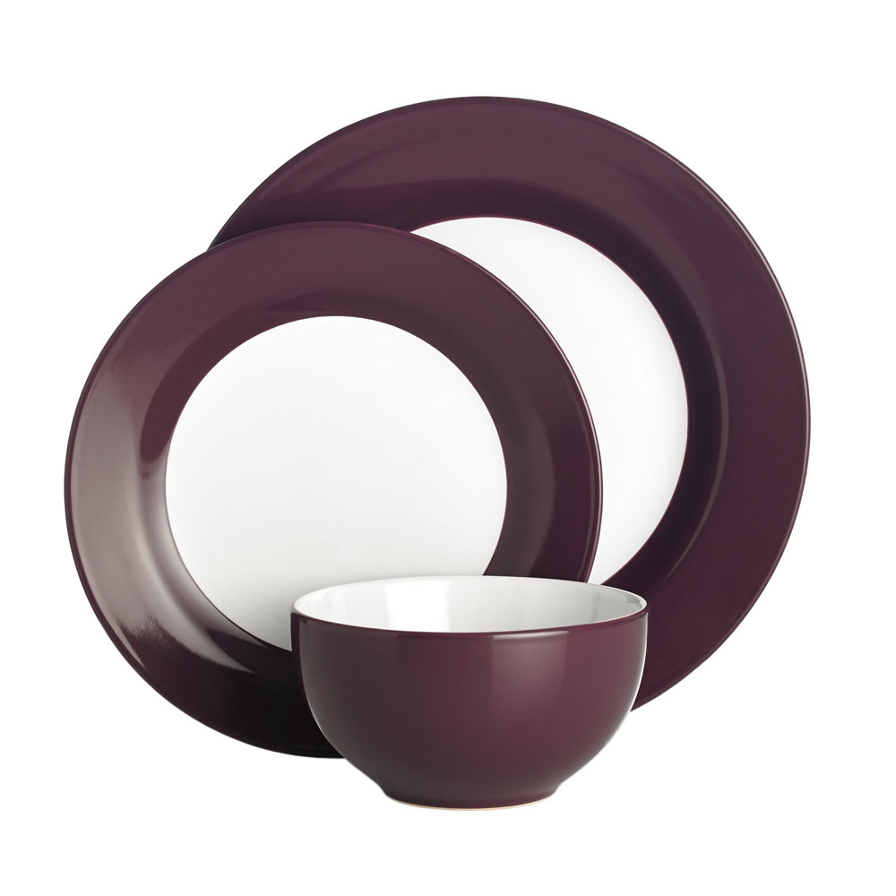 Wilko Colour Play 12 piece Purple and White Dinner Set Image 1
