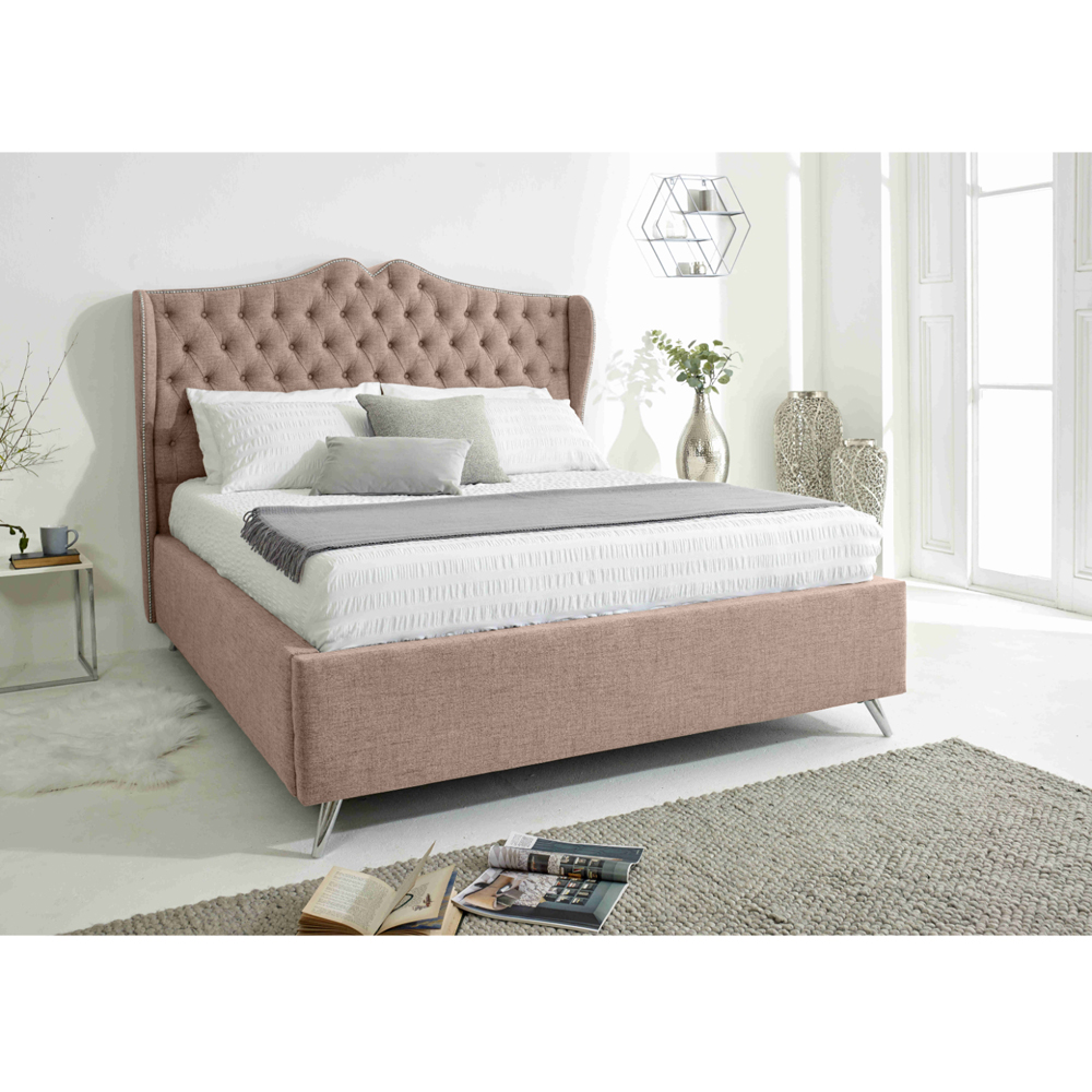 Eleganza Vanessa Single Oatmeal Grampian Fabric Bed Frame with Headboard Image 9