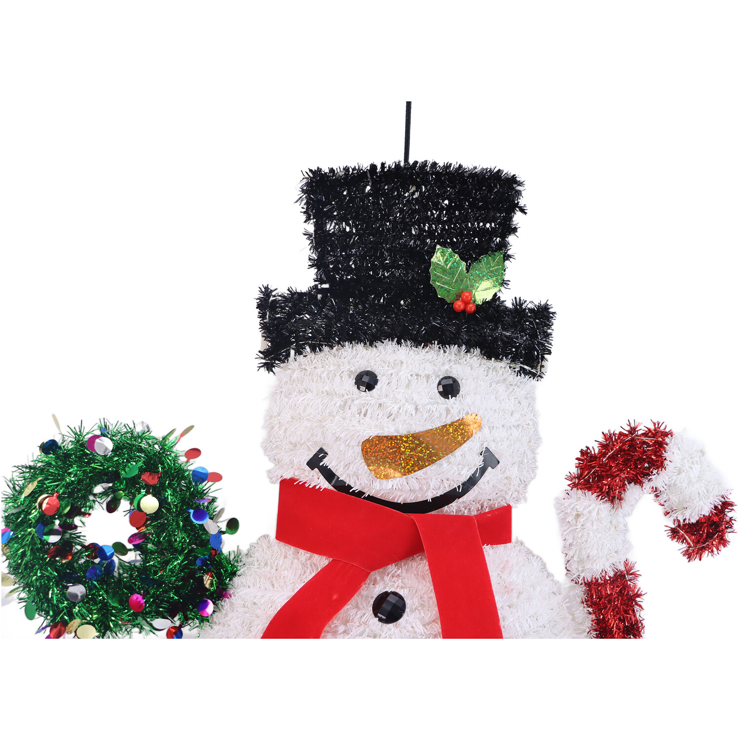 Christmas Tinsel Snowman Hanging Decoration with LED White Image 2