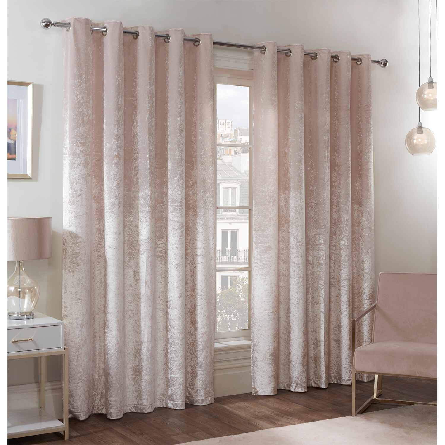 Divante Ivory Crushed Velvet Eyelet Curtains 168 x 229cm Image 3