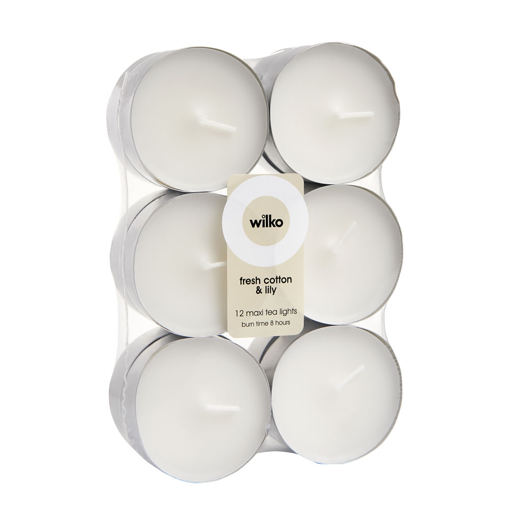 Wilko Maxi Fresh Cotton and Lily Scented Tealights  12 pack Image