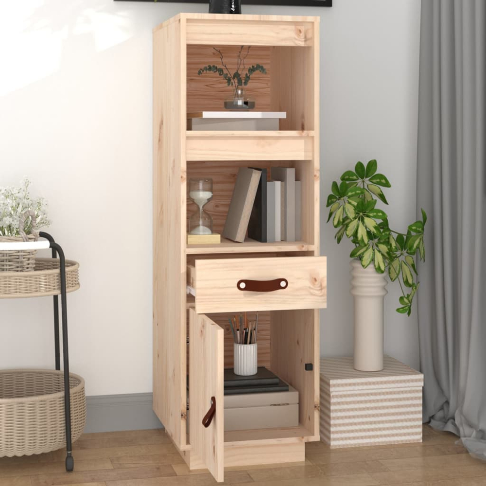 vidaXL Single Door Single Drawer 2 Shelf Natural Solid Pine Wood Highboard Image 8