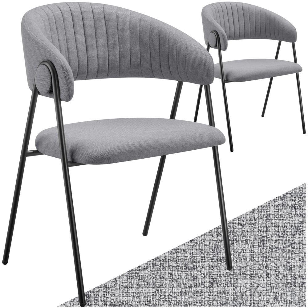 tectake Bedano Set of 2 Grey Woven Fabric Dining Chairs Image 2