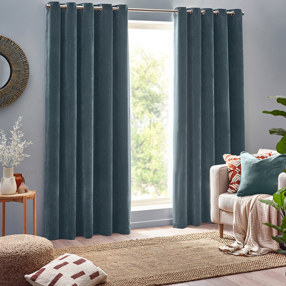 Yard Marine Heavy Chenille Velvet Eyelet Curtain 168 x 137cm Image 1