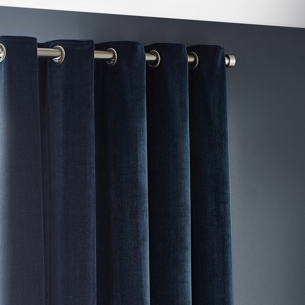 Yard Navy Heavy Chenille Velvet Eyelet Curtain 229 x 183cm Image 3