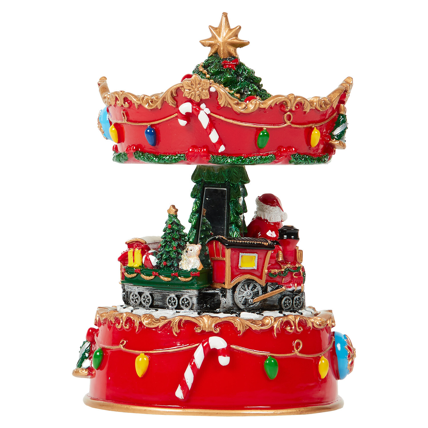 Traditional Wind Up Carousel Multicolour Image 3