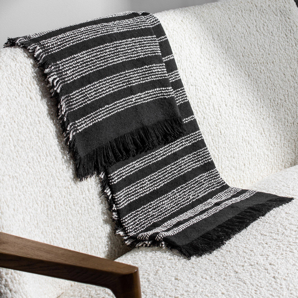 Hoem Jour Noir Woven Fringed Throw 130 x 180cm Image 2