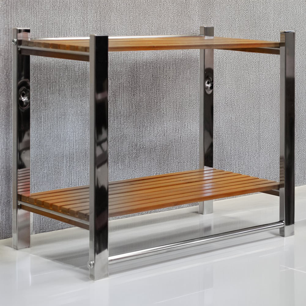 Watsons 2 Shelf Silver and Natural Bathroom Storage Unit with Towel Rail Image 2