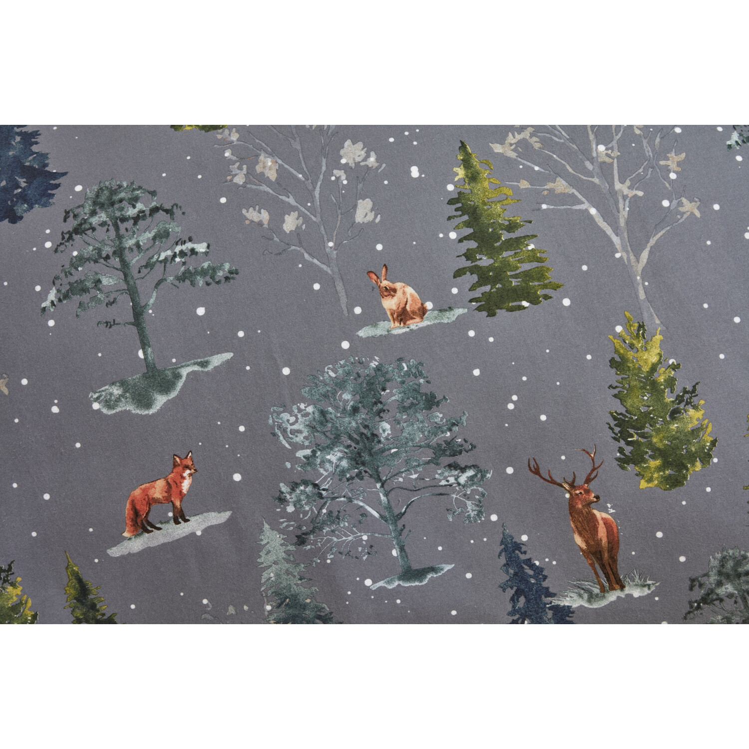 Snowy Forest Duvet Cover and Pillowcase Set - Grey / Double Image 5