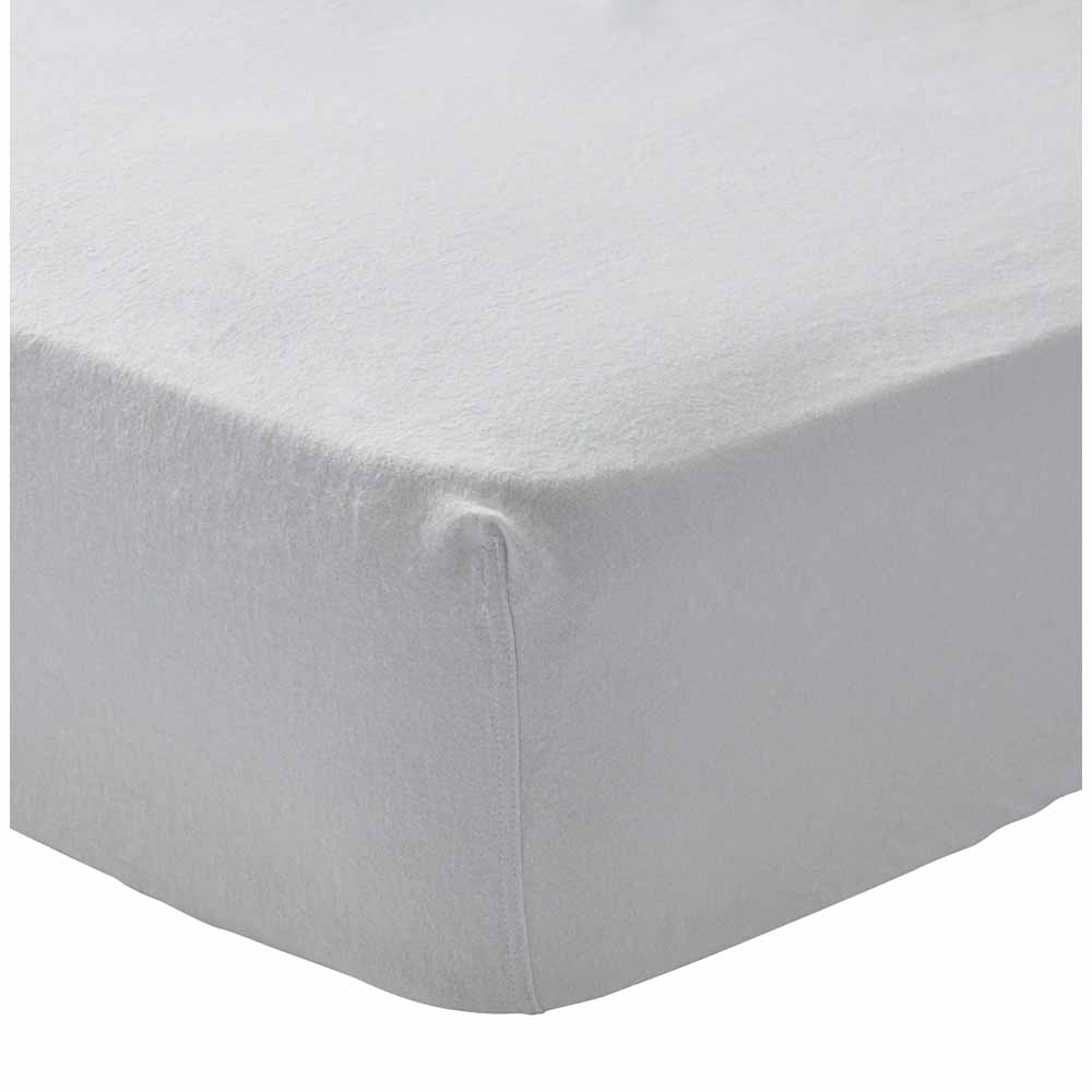 Wilko Single Silver Brushed Cotton Fitted Bed Sheet Image 1