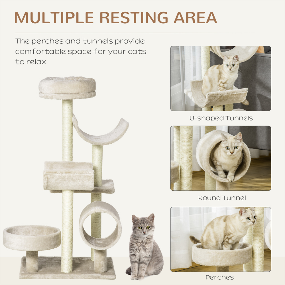 PawHut 105cm Beige Cat Activity Tree Image 3