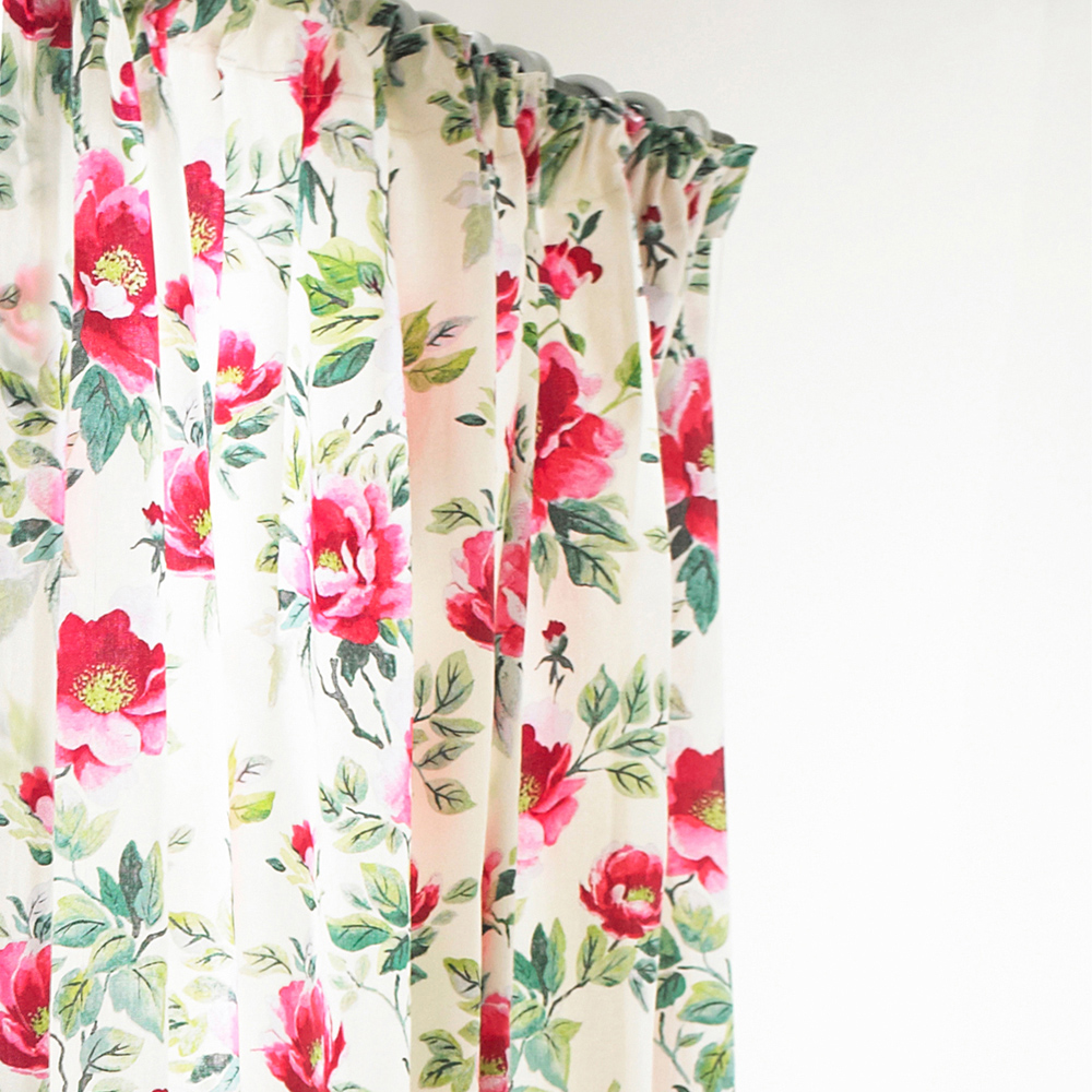 furn. Peony Fuchsia Floral Pencil Pleat Curtain 183 x 168cm Image 2