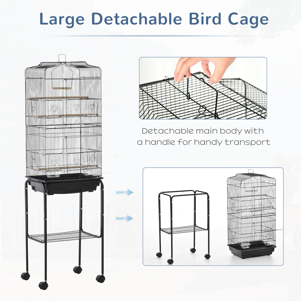 PawHut Large Black Bird Cage with Stand Image 4