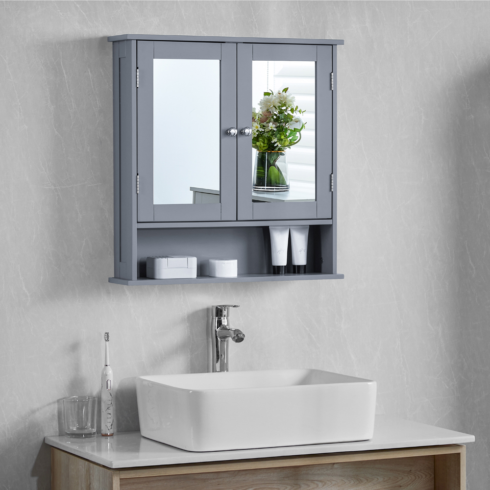 BATH VIDA Priano 2 Door Single Shelf Wood and Grey Bathroom Cabinet Image 3