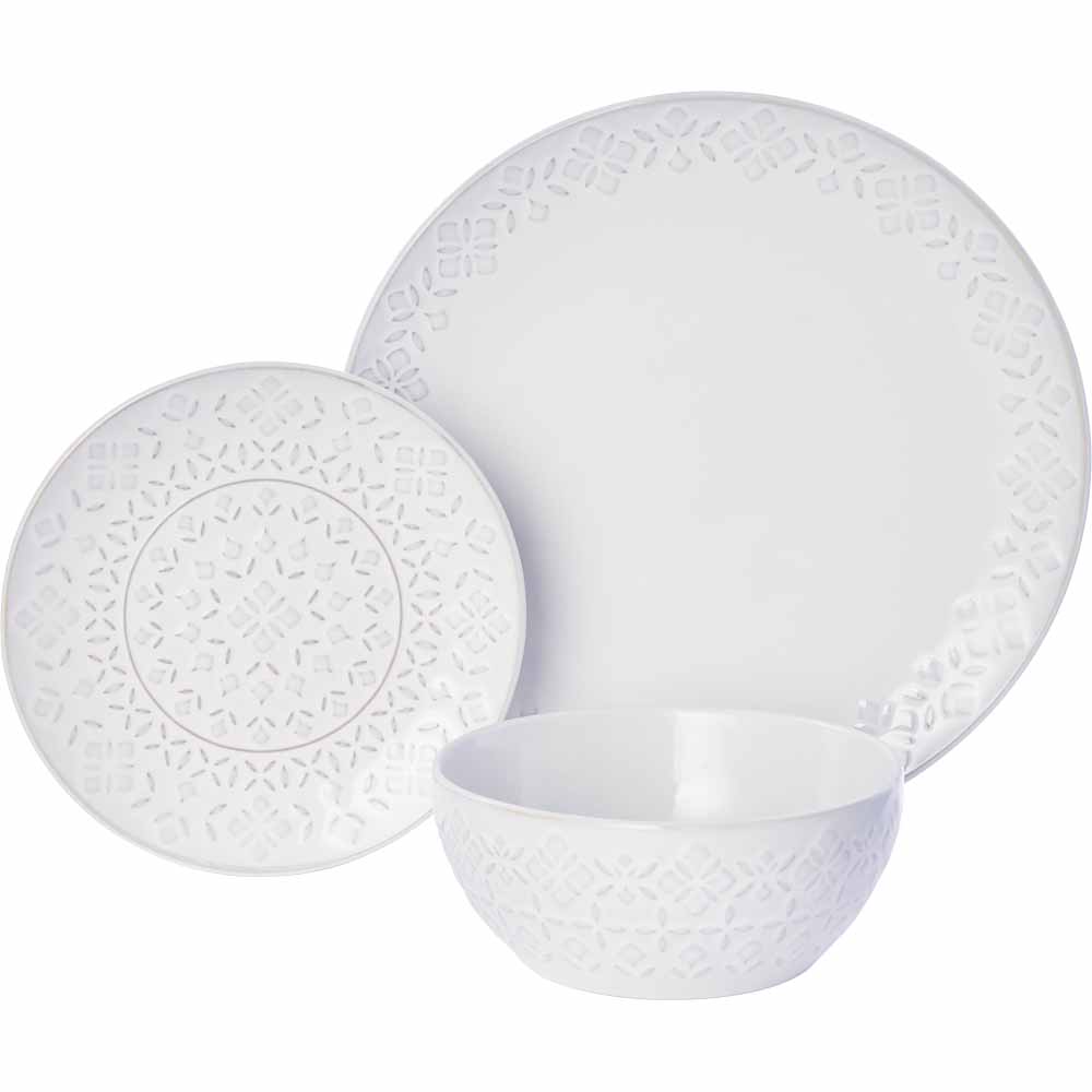 Wilko Cream Discovery Embossed Dinner Set 12 Piece Image 1