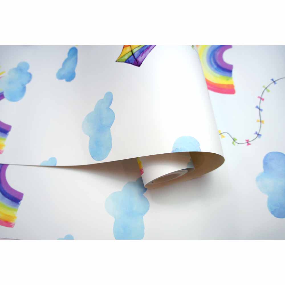 Rainbows & Flying Kites White Wallpaper Image 3