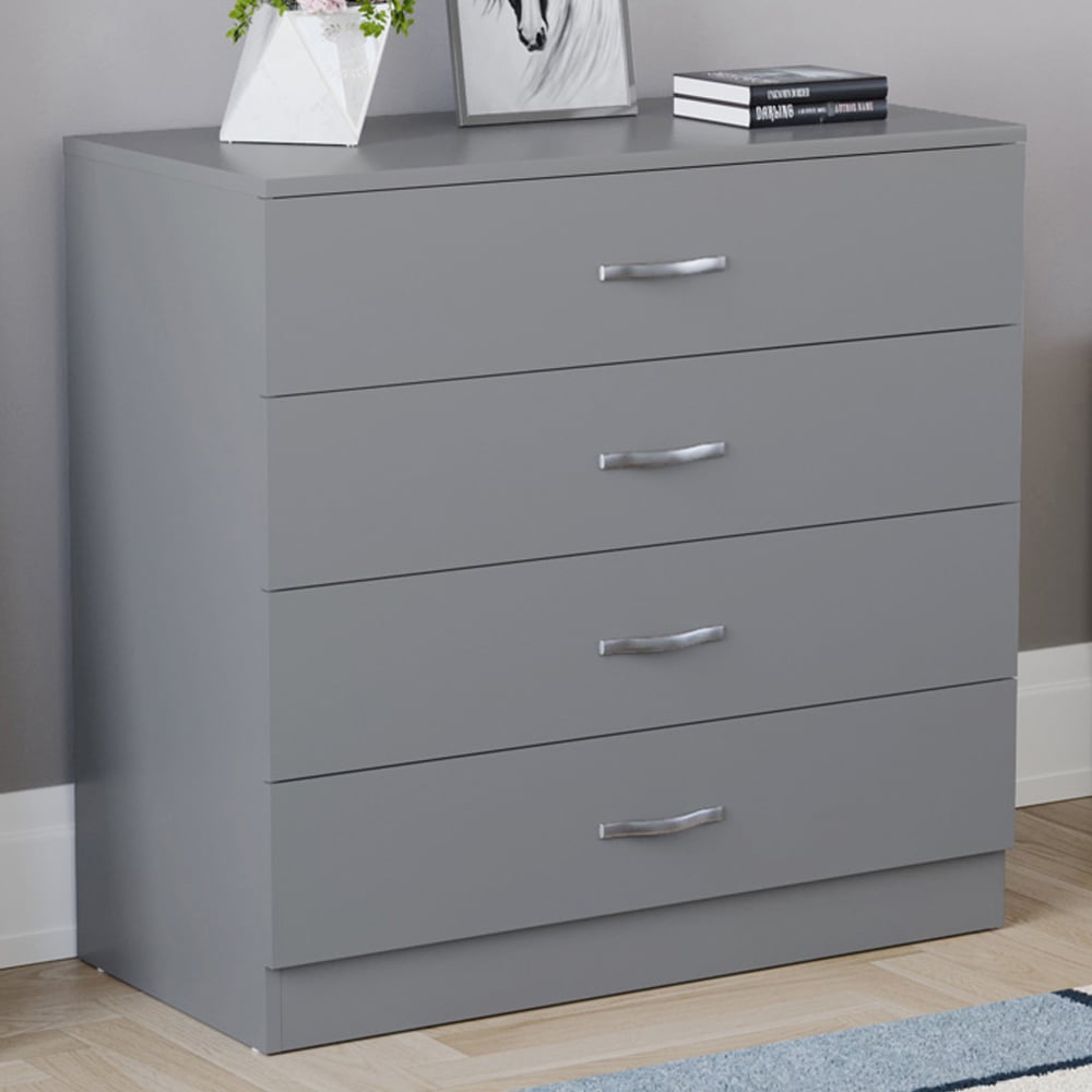 VIDA DESIGNS Riano 4 Drawer Grey Chest of Drawers with Metal Handles Image 1