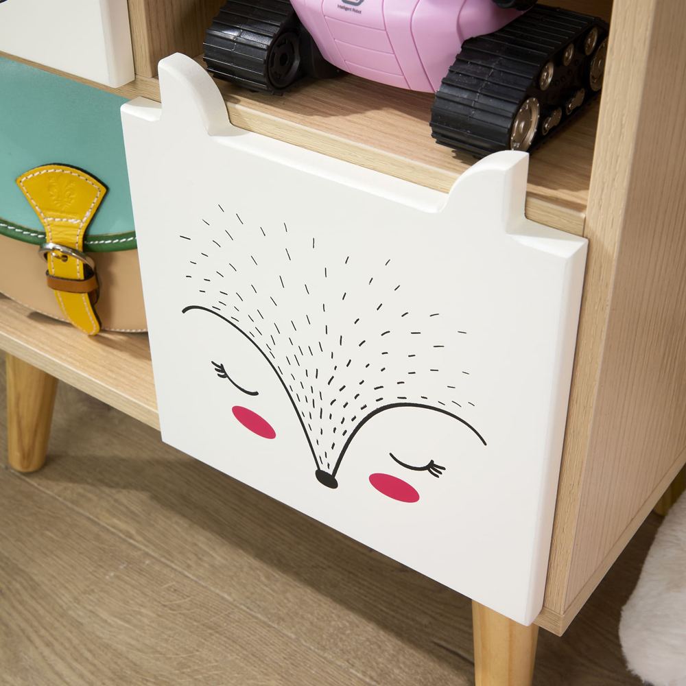 Home Source Milo 4 Door 4 Shelf White and Natural Animal Motifs Kids Cube Storage Unit Image 8