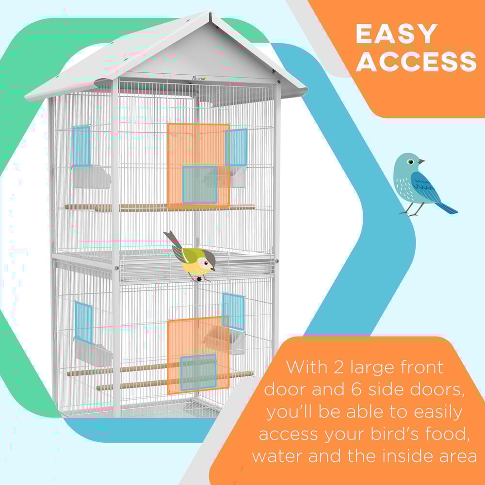PawHut 2 Tier Large White Bird Cage Image 3