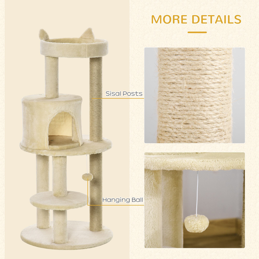 PawHut 104cm Beige Cat Activity Tree Image 3