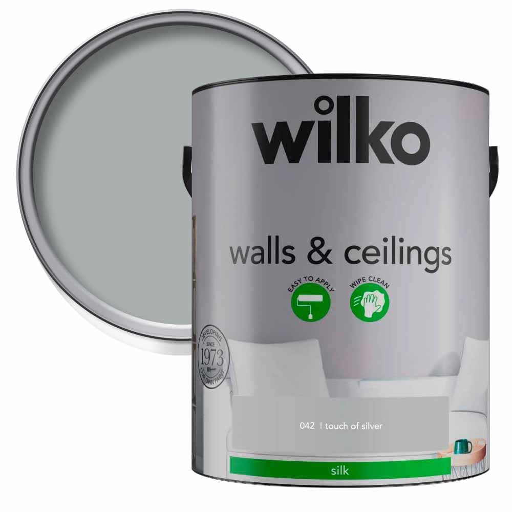 Wilko Walls & Ceilings Touch of Silver Silk Emulsion Paint 5L Image 1