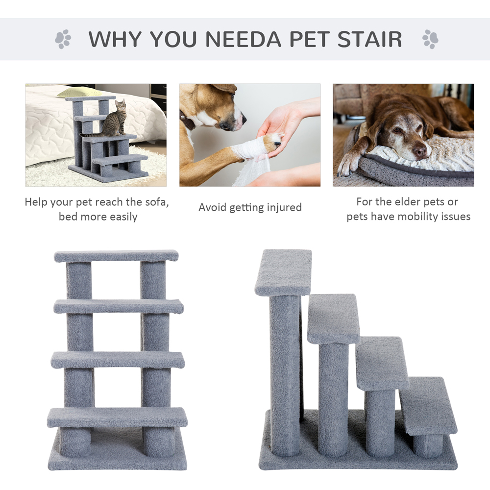 PawHut 4 Step Grey Cat Activity Centre Image 2