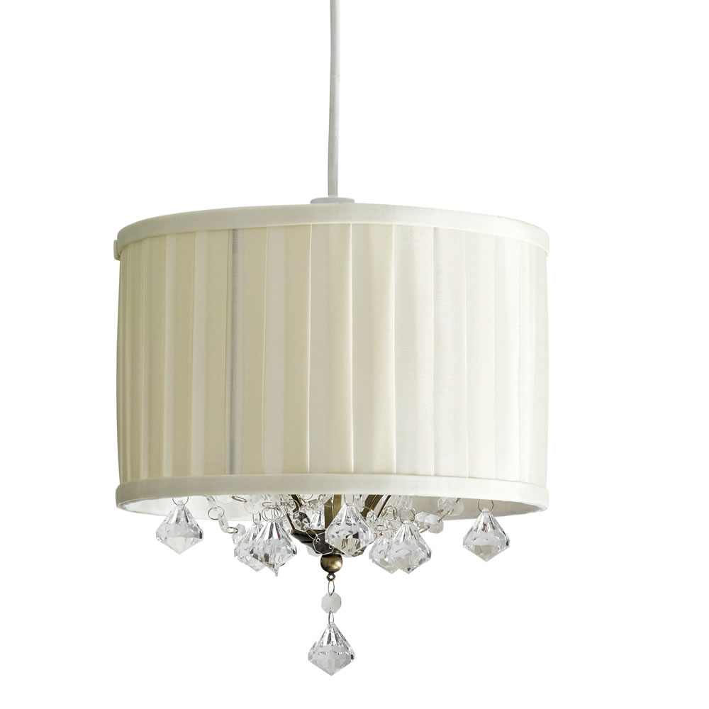 Wilko Traditional Jewelled Pleated Cream Light Shade Wilko