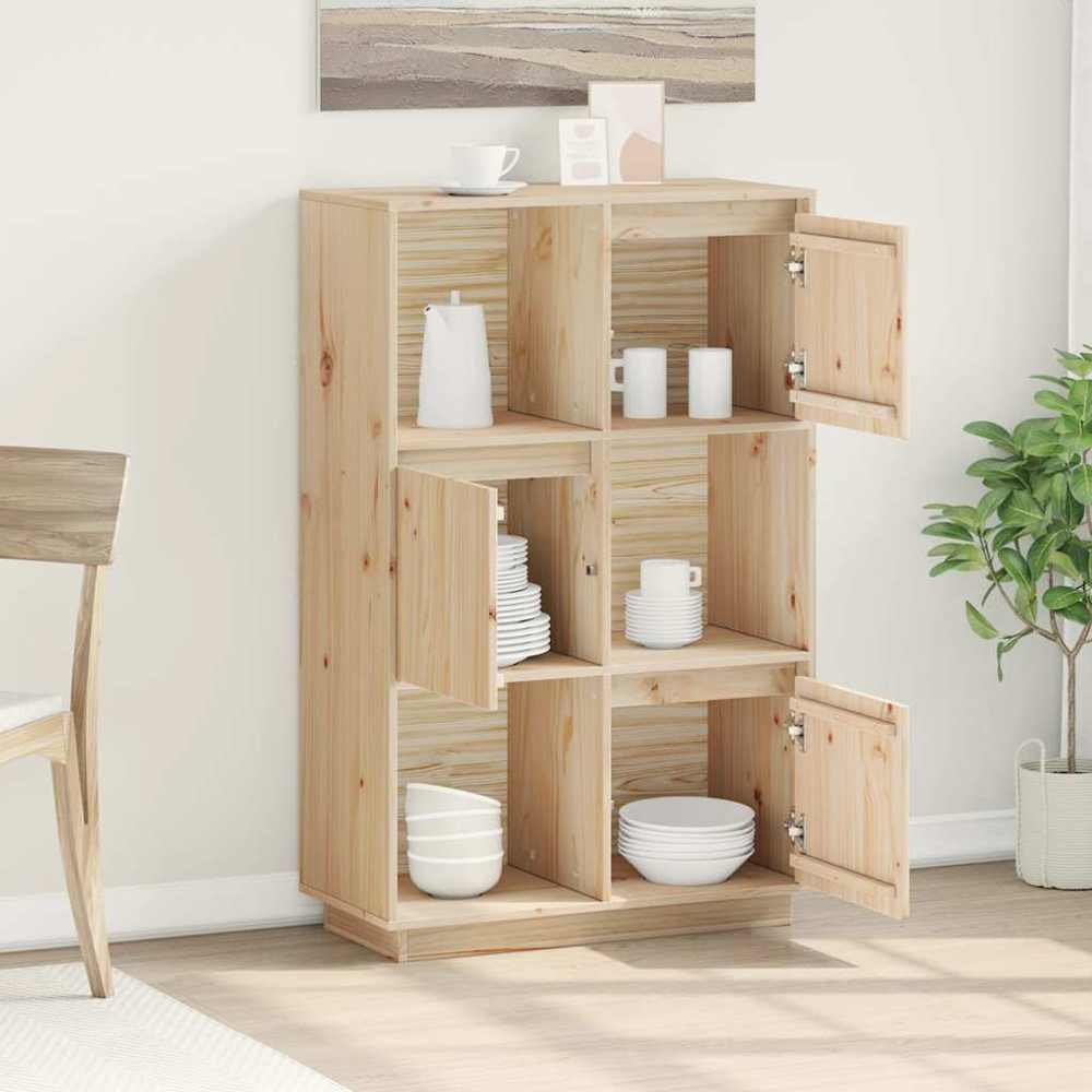 vidaXL 3 Door 3 Shelf Natural Solid Pine Wood Highboard Image 9