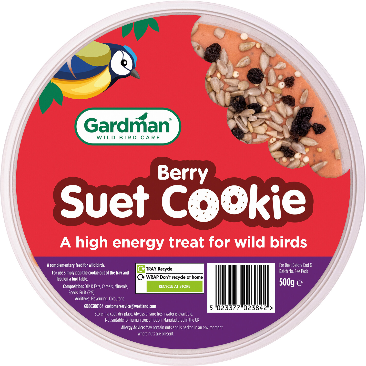 Gardman Wild Bird Berry Suet Cookie 500g Image