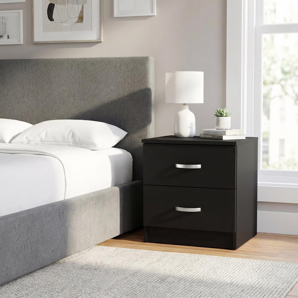 FWStyle Tunis 2 Drawer Matt Black Bedside Table Image 3