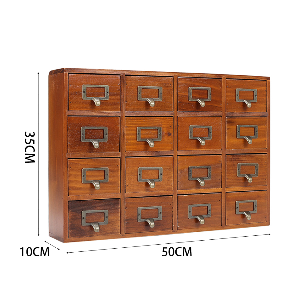 Living and Home 16 Drawer Retro Wooden Drawer Organiser Box Image 4