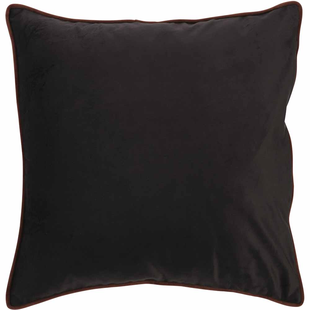 Wilko Black Velvet Tobacco Piping Cushion 43x43cm Image 1
