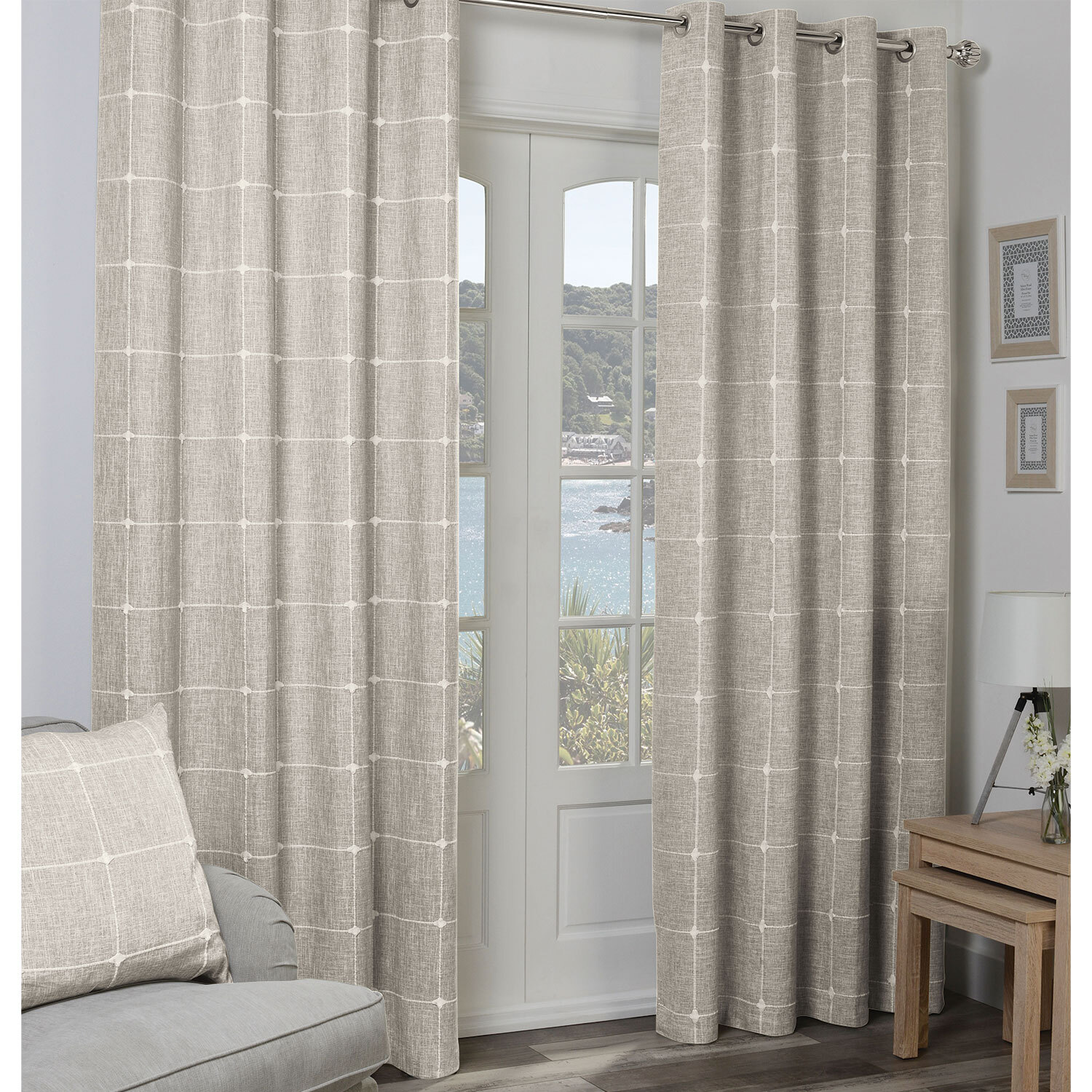 Divante Natural Salcombe Linen Check Curtains 183 x 168cm Image 2
