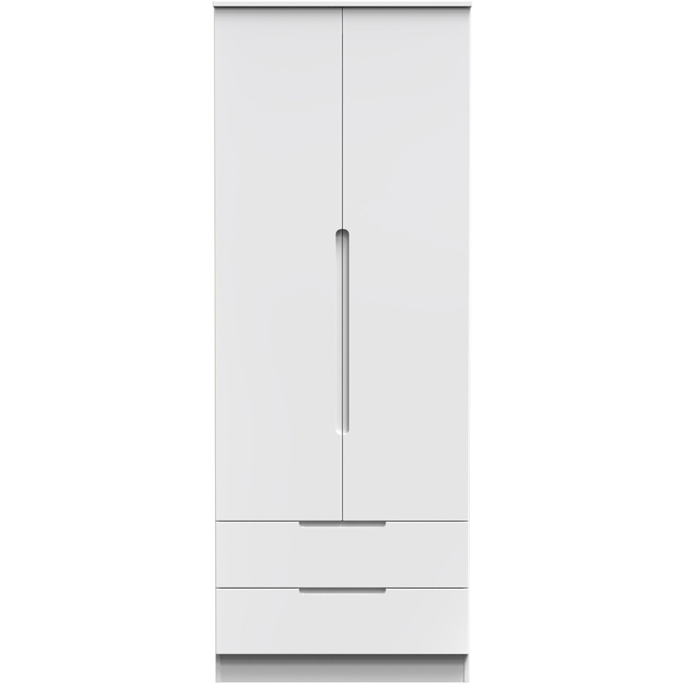 Crowndale Milan Ready Assembled 2 Door 2 Drawer Gloss White Tall Double Wardrobe Image 2