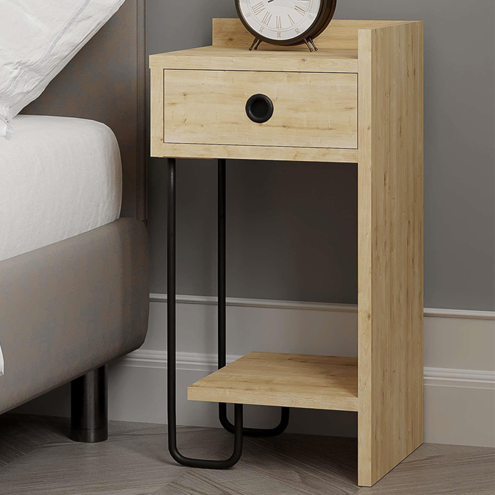 Decortie Sirius Single Drawer Single Shelf Oak Bedside Table Image 1