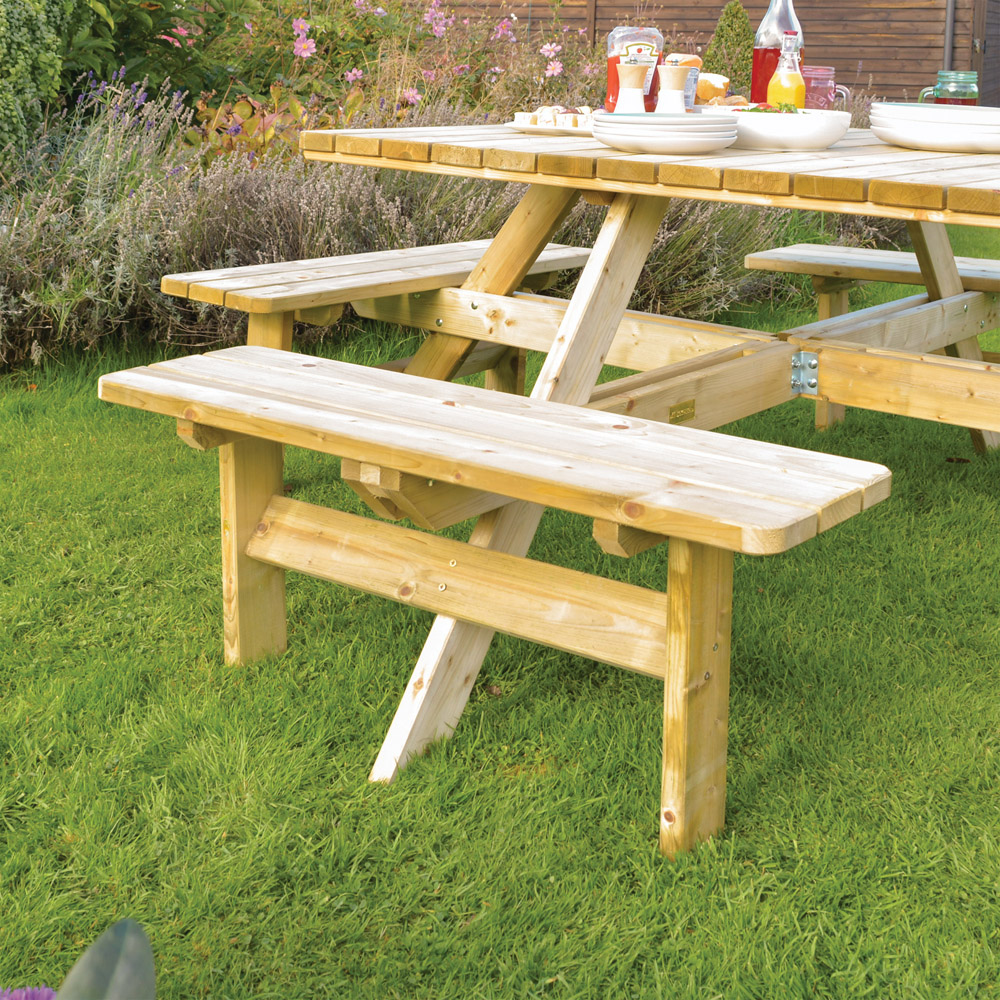 Rowlinson Natural Softwood 8 Seater Square Picnic Table Image 4