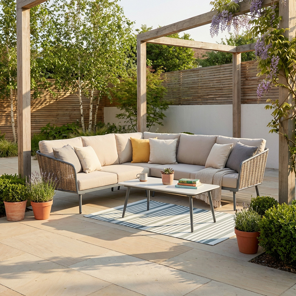 Alba 5 Seater Grey Wicker Outdoor Corner Sofa Set Image 2