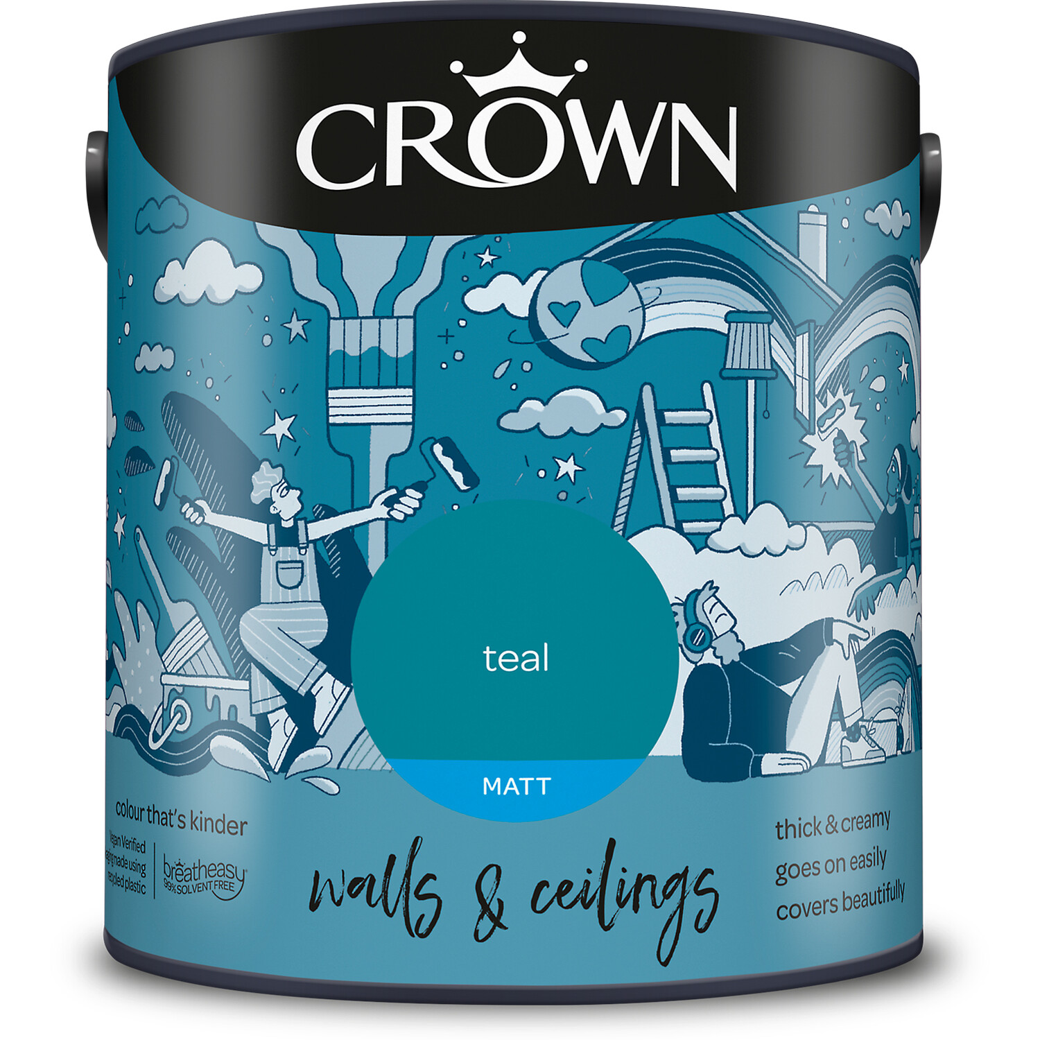 Crown Wall and Ceilings Teal Matt Emulsion 2.5L Image 2