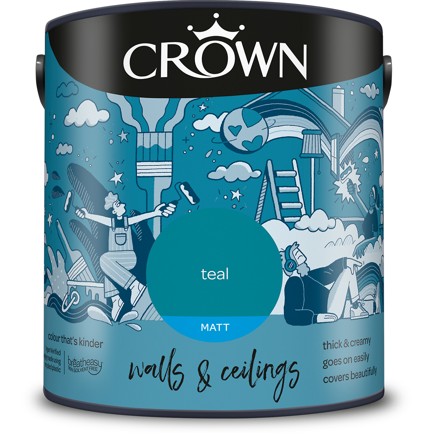 Crown Wall & Ceilings Teal Matt Emulsion 2.5L Image 2