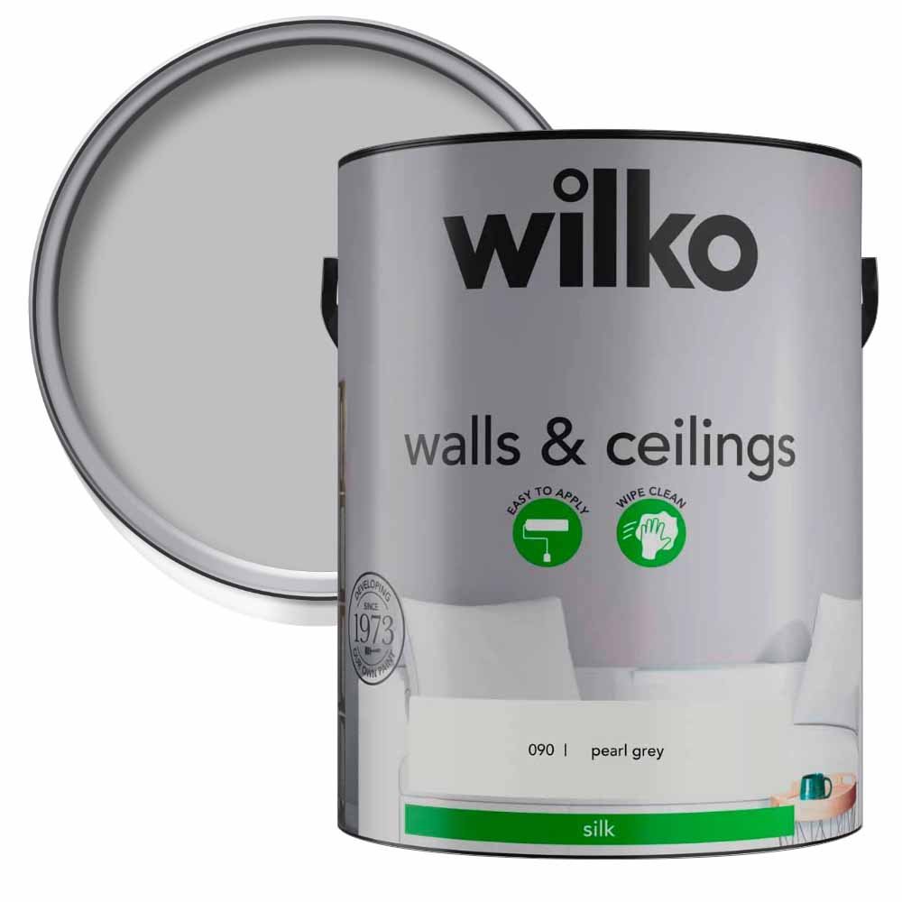 Wilko Walls & Ceilings Pearl Grey Silk Emulsion Paint 5L Image 1