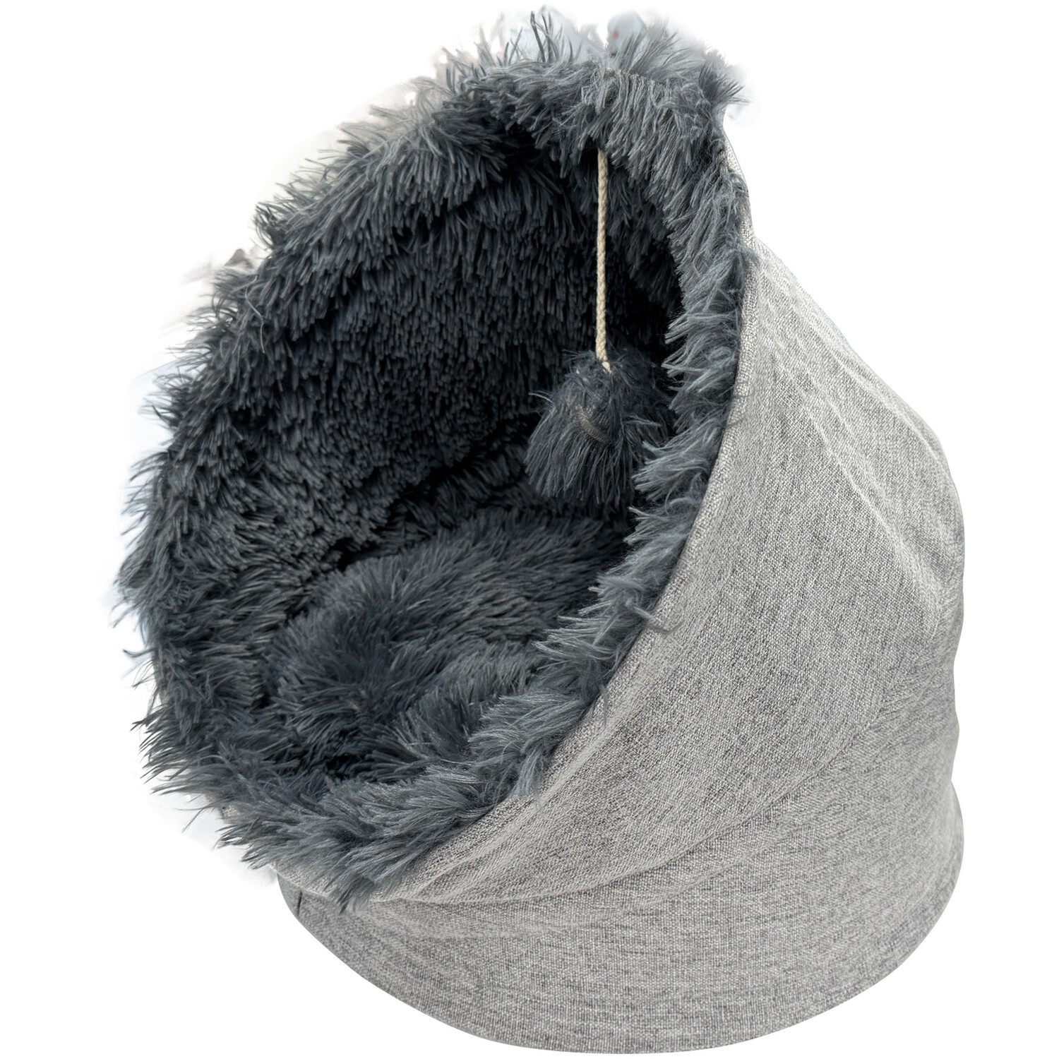 Round Hooded Pet Bed - Grey Image 3