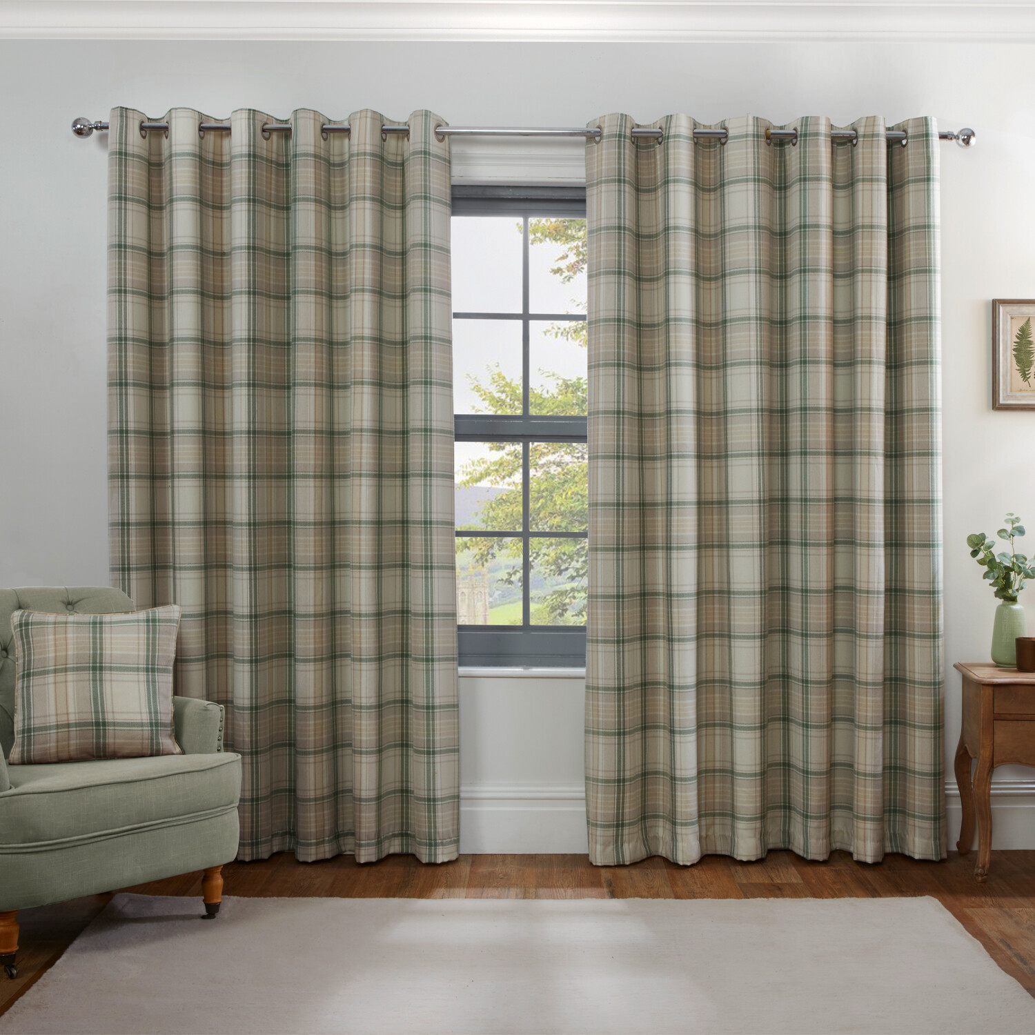 Divante Hatfield Green Check Blackout Curtains 183 x 168cm Image 1