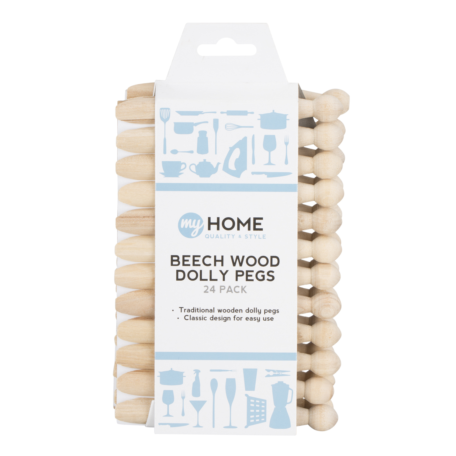 Pack of 24 My Home Beech Wood Dolly Pegs Image 1