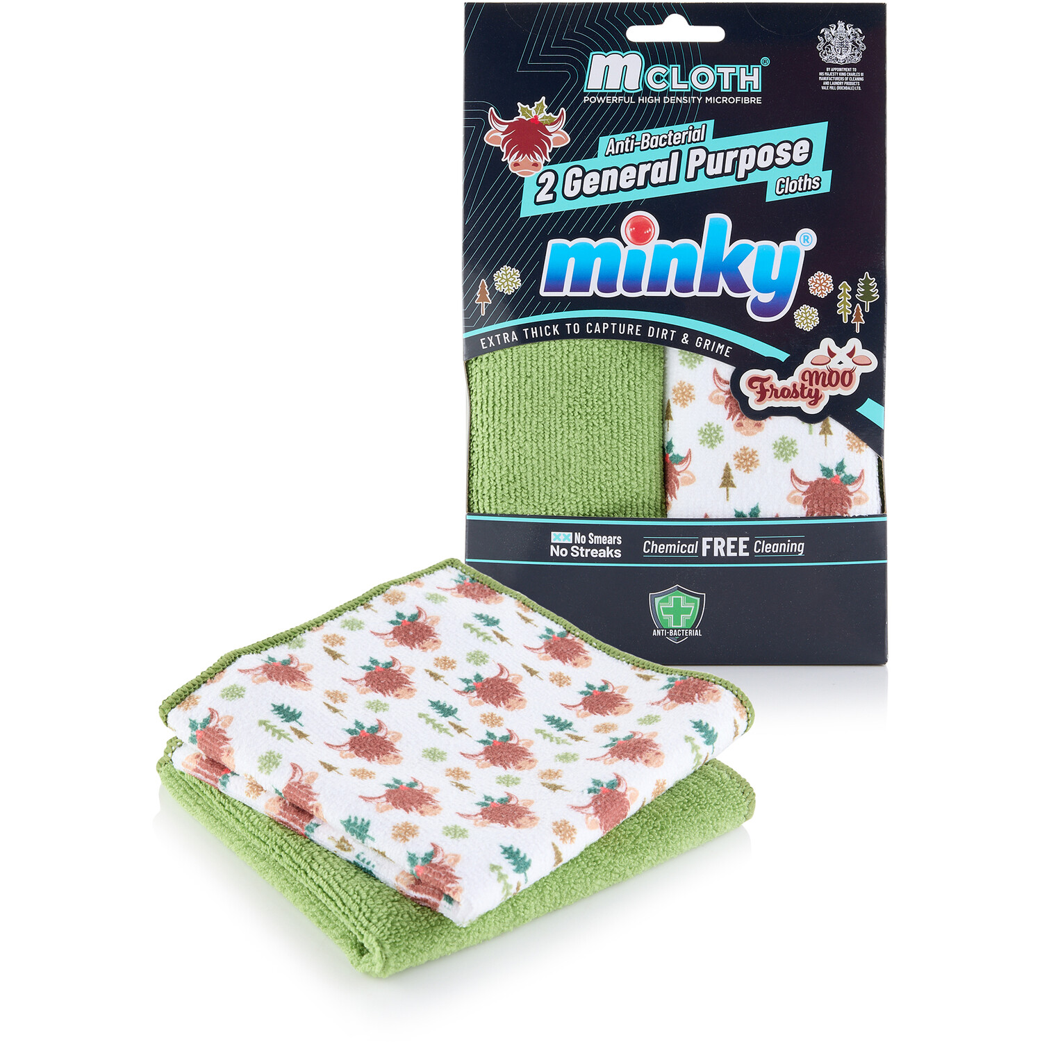 Pack of 2 Frosty Moo Antibacterial General Purpose Cloths Green Image 1