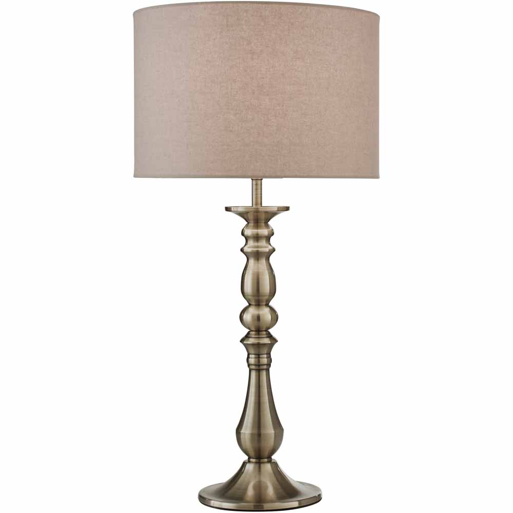 Lighting & Interiors Desmond Antique Brass Table Lamp Metal, Polycotton  - wilko