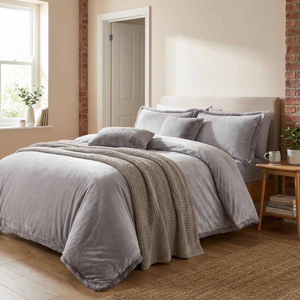 Selena Velvet Duvet Set Grey Superking Image 5