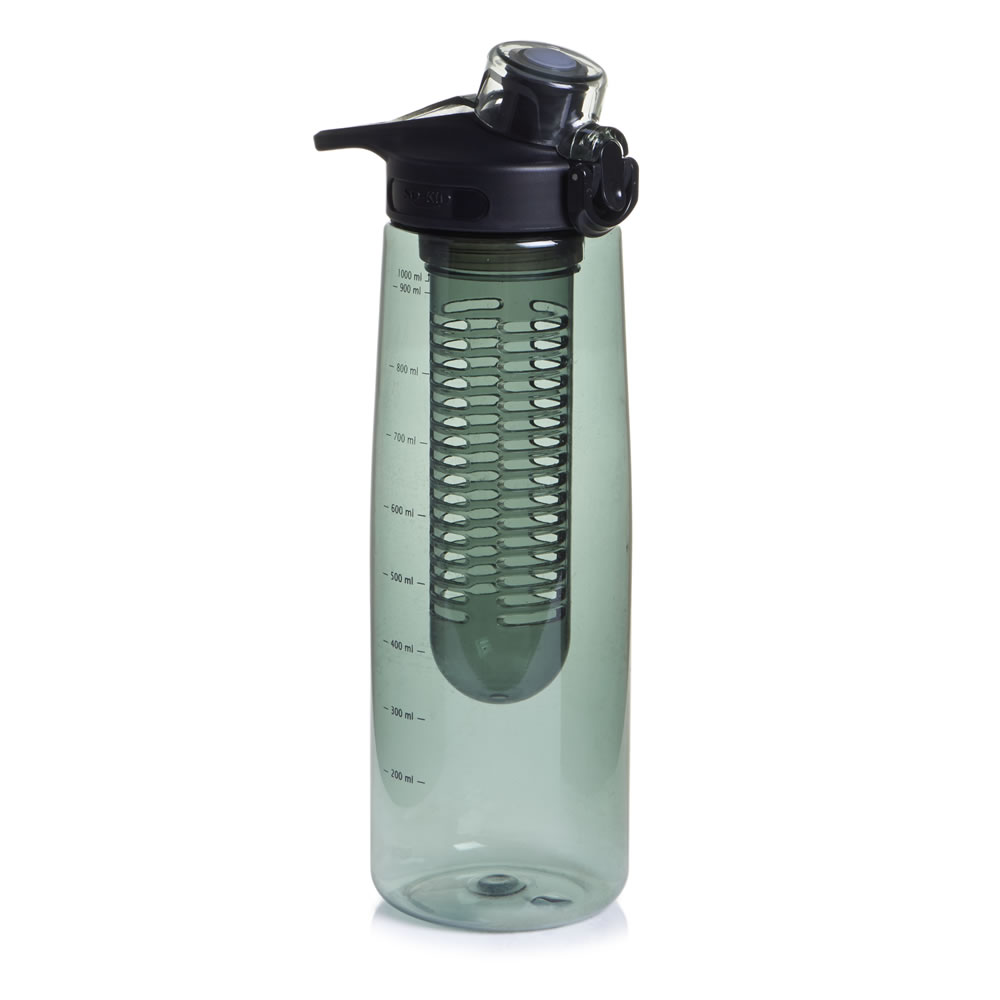 Wilko 1000ml Black Fruit Infuser Water Bottle Image 1